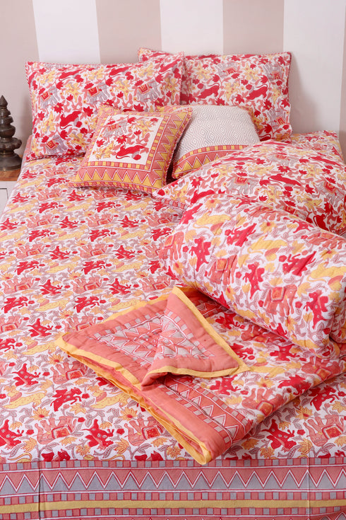 20s Cotton Cushion Cover in Floral Block Print